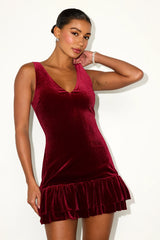 Medina Red Velvet Tiered Drop Waist Mini Dress