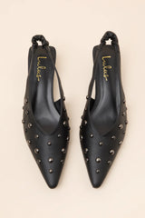 Josefina Black Studded Pointed-Toe Slingback Pumps