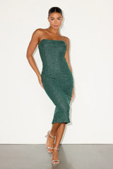 Catriona White Beaded Cowl Neck Strapless Midi Dress