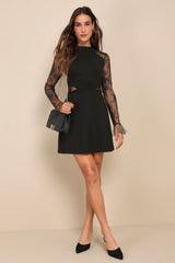 Bragging Rights Forest Green Lace Long Sleeve Skater Dress