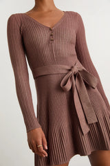 Cozy Poise Beige Henley Long Sleeve Mini Sweater Dress