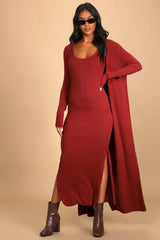 Layer Lover Rust Red Ribbed Knit Two-Piece Dress & Cardigan Set
