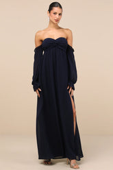 Glorious Invite Olive Green Knotted Off-the-Shoulder Maxi Dress