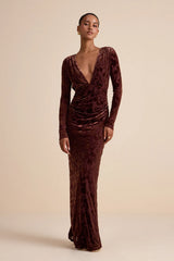Patricia Black Velvet Burnout Long Sleeve Maxi Dress