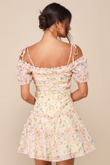 Memorably Cute Blush Pink Floral Off-the-Shoulder Mini Dres