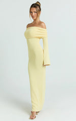 Pietra Maxi Dress - Knit Off Shoulder Dress in Lemon