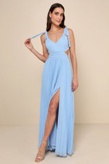 Celebratory Allure Powder Blue Pleated Backless Maxi Dress
