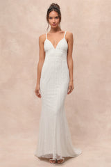 Stunning Vow White Beaded Sequin Maxi Dress