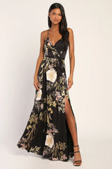 Still the One Blue Multi Floral Print Satin Maxi Dress