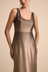 Cerise Brown Ombre Satin Sleeveless Maxi Dress
