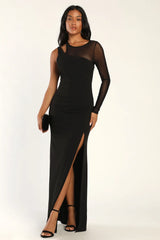 New Infatuation Black Mesh Asymmetrical Mermaid Maxi Dress