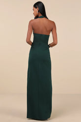 Unforgettable Rust Red Asymmetrical Halter Maxi Dress