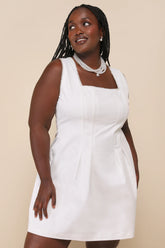 Pure Hearted White Pearl Square Neck Sleeveless Mini Dress