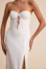 Pruitt White Lace Cutout Strapless Bustier Maxi Dress