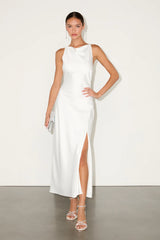 Elynne Light Blue Satin Cowl Neck Midi Dress