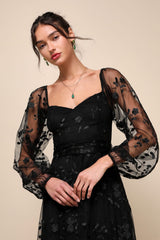 Darling Charisma Wine Red Mesh Embroidered Midi Dress