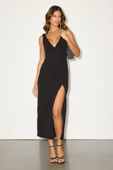 Malayan Black Ponte Knit Column Midi Dress
