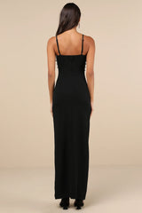 Divine Extravagance Black Rhinestone Fringe Bustier Maxi Dress