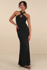 Keep You Enchanted Dark Purple Cutout Halter Mermaid Maxi Dress