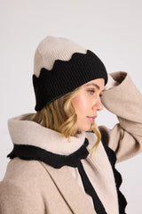 Melody Ivory and Black Scalloped Beanie