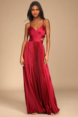 Got the Glam Blue Pleated Cutout Maxi Dress