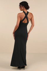 Keep You Enchanted Dark Purple Cutout Halter Mermaid Maxi Dress