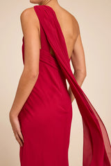 Carmenza Red One-Shoulder Sash Maxi Dress