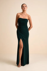 Epitome of Allure Emerald Green Strapless Ruched Tulip Maxi Dres