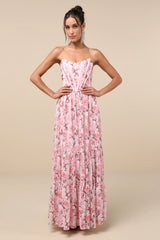 Special Moment Light Blue Floral Strapless Bustier Maxi Dress