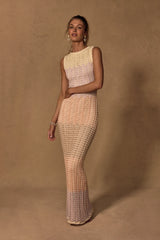 Kirsten Cream Multi Crochet Backless Maxi Dress