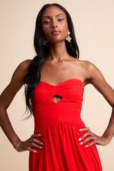 Rozala Bright Blue Pleated Strapless Maxi Dress