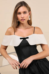 Upscale Desire Black Contrast Off-the-Shoulder Mini Dress