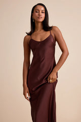 Janet Light Yellow Satin Slip Maxi Dress