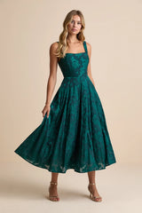 Loira Mint Burnout Jacquard Lace-Up Midi Dress