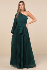 Divine Charm Black Pleated One-Shoulder Maxi Dress