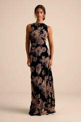 Ramonda Black Velvet Burnout Sleeveless Maxi Dress