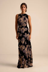 Ramonda Black Velvet Burnout Sleeveless Maxi Dress