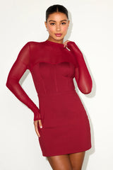Cosmala Dark Rust Brown Bustier Long Sleeve Mini Dress
