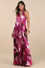 Prime Poise Green and Blue Abstract Satin Halter Maxi Dress