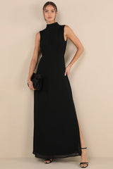 Classic Elegance Rusty Rose Sleeveless Mock Neck Maxi Dress