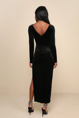 Dreaming About You Black Velvet Long Sleeve Maxi Dress