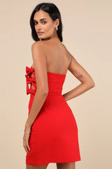 Harlee Red Strapless Bow Mini Dress