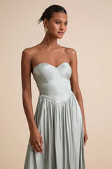 Kylin Sage Satin Basque Waist Maxi Dress
