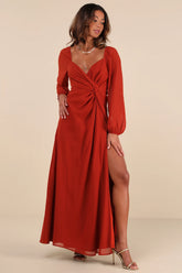 Composed Soiree White Twist-Front Long Sleeve Maxi Dress