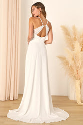Romantic Inspiration White Sleeveless Faux-Wrap Maxi Dress