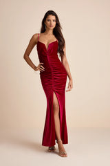 Stunning Invitation Black Velvet Ruched Sleeveless Maxi Dress