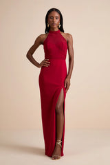 Baani Dark Brown Column Halter Maxi Dress