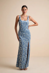 Miraya Dark Brown Burnout Velvet Maxi Dress