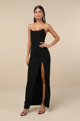 Sensational Beauty Dark Magenta Strapless Maxi Dress