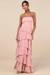Gorgeous Essence Slate Blue Strapless Tiered Maxi Dress